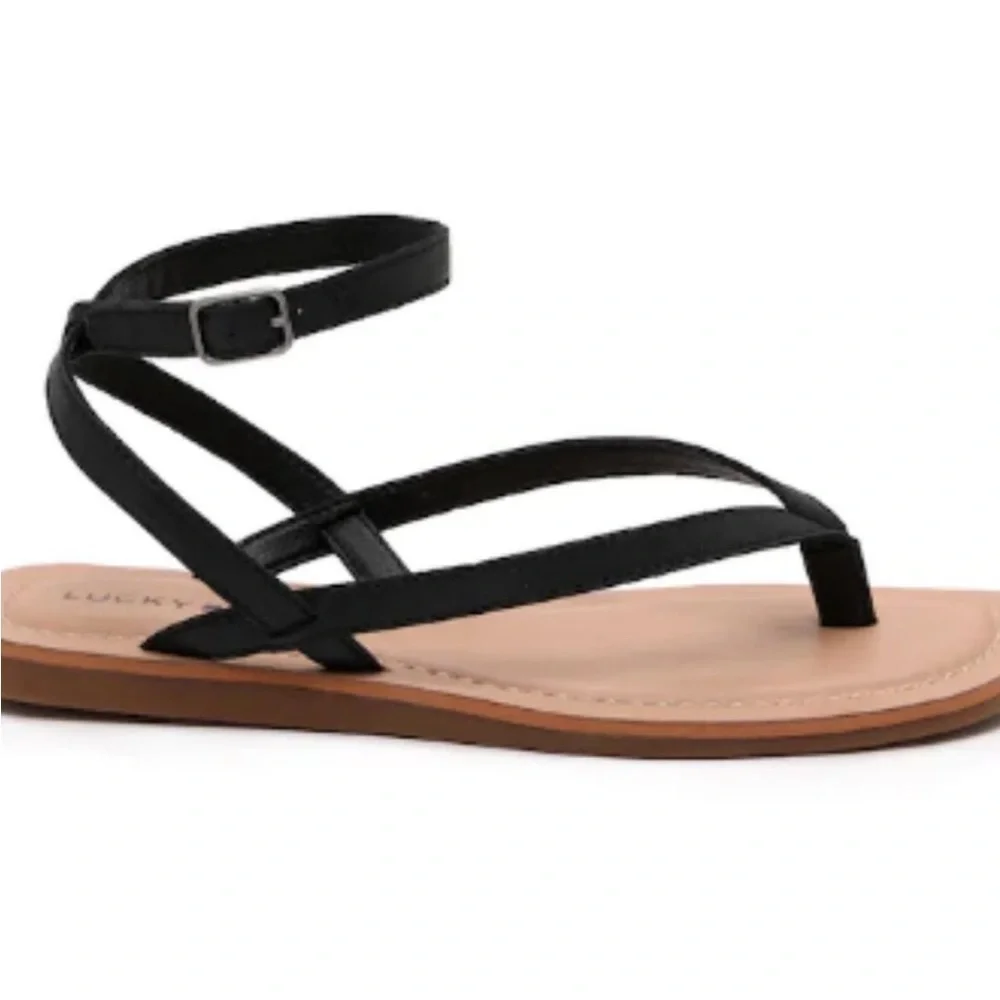 Lucky Brand Black Leather Bahlia Thong Strappy Buckle Sandal Size 10 NWOT